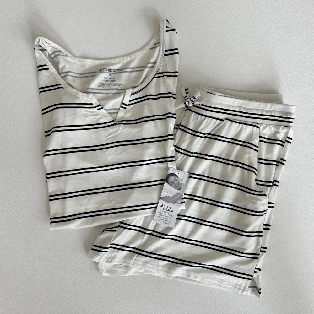 Liz Claiborne Black White Striped Cool & Calm Technology Pajama Set Size S